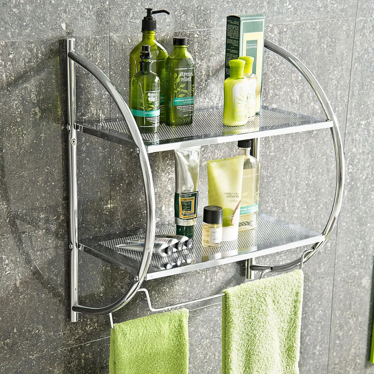 Organizador de Baño Cromado Dos Repisas y Toallero, marca SENSI DACQUA - Foto Principal