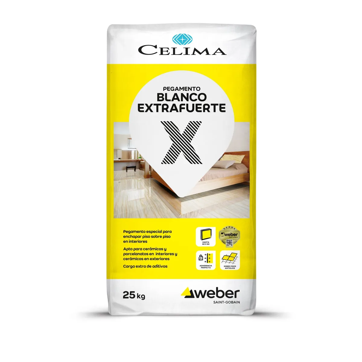 CELIMA - Pegamento para Cerámicas o Porcelanatos Celima Blanco Extrafuerte 25kg