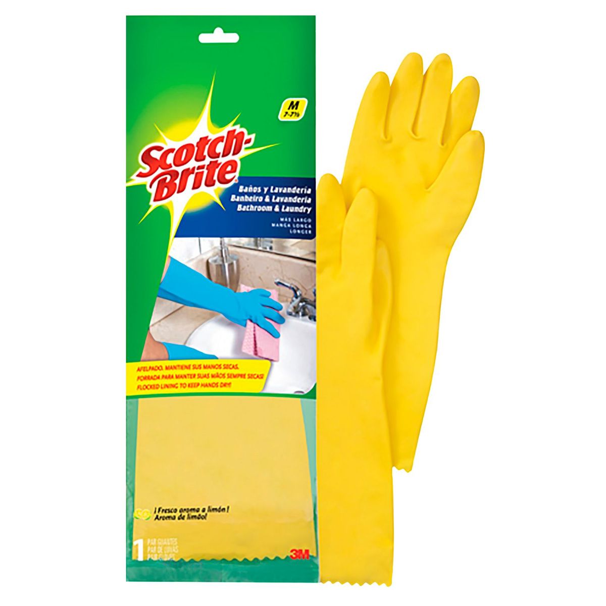 SCOTCH BRITE - Guantes de Baño y Lavandería Talla M - Amarillo