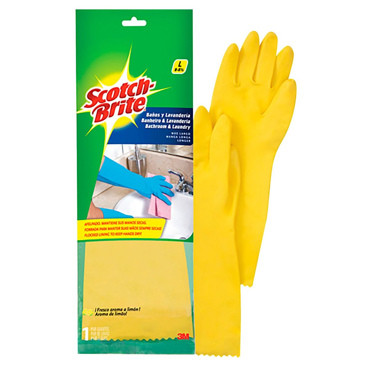 SCOTCH BRITE - Guantes de Baño y Lavandería Talla L - Amarillo