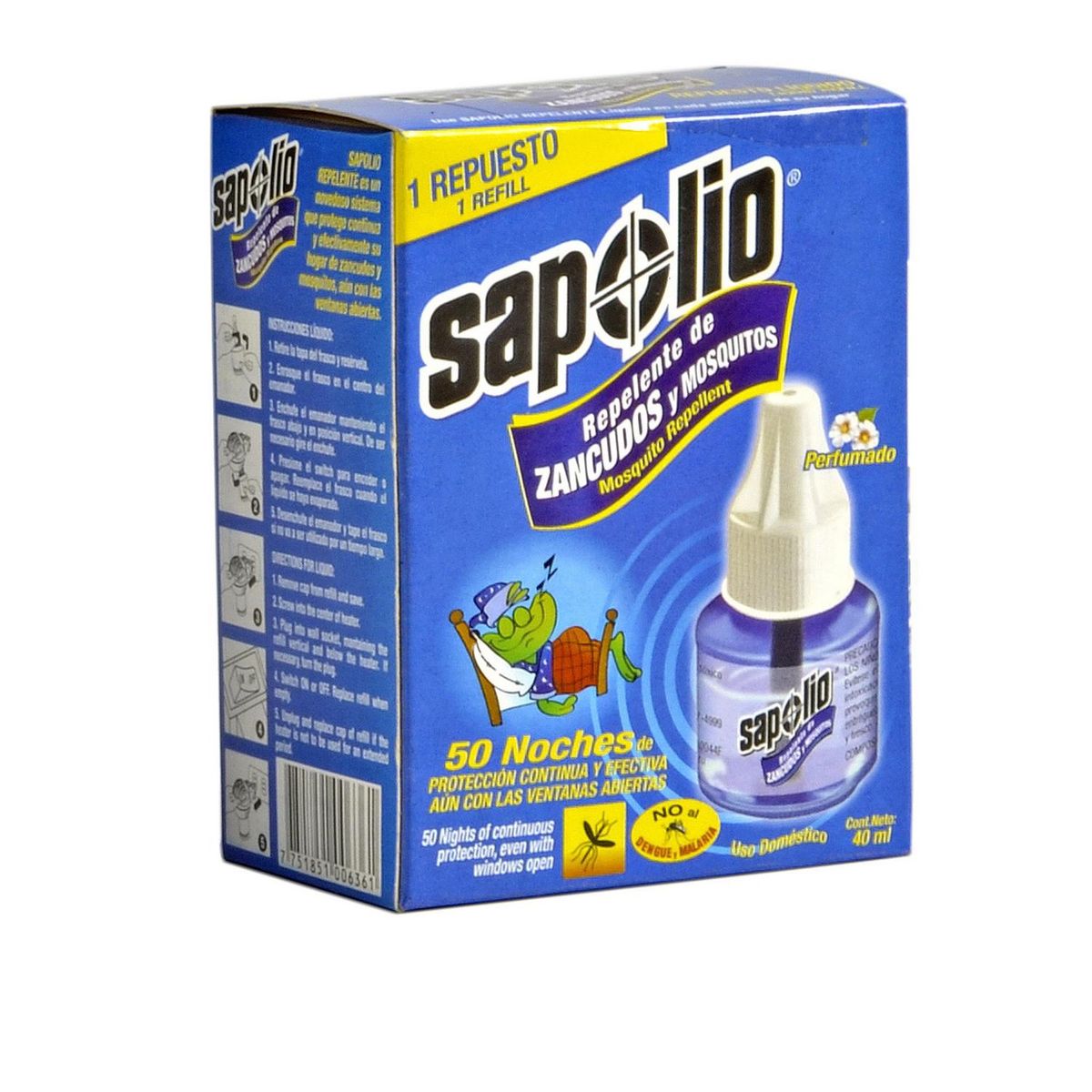 SAPOLIO - Repuesto Repelente de Zancudos y Mosquitos 40ml 40 ml Blister (160) Repele zancudos y mosquitos