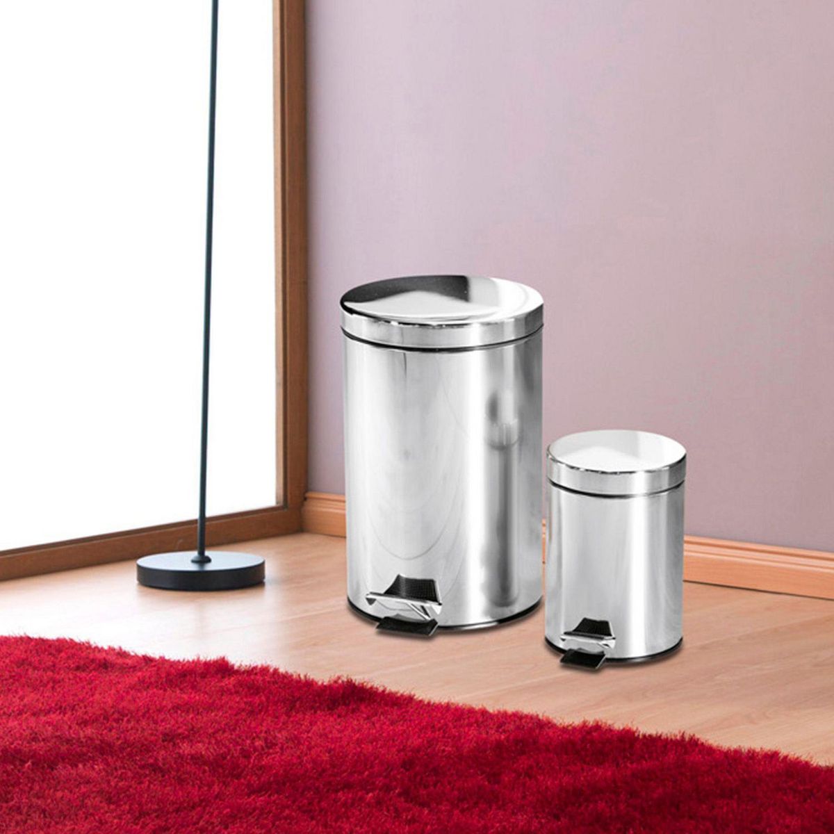 JUST HOME COLLECTION - Set Papeleras Redondas de Metal con Pedal 12L y 3L