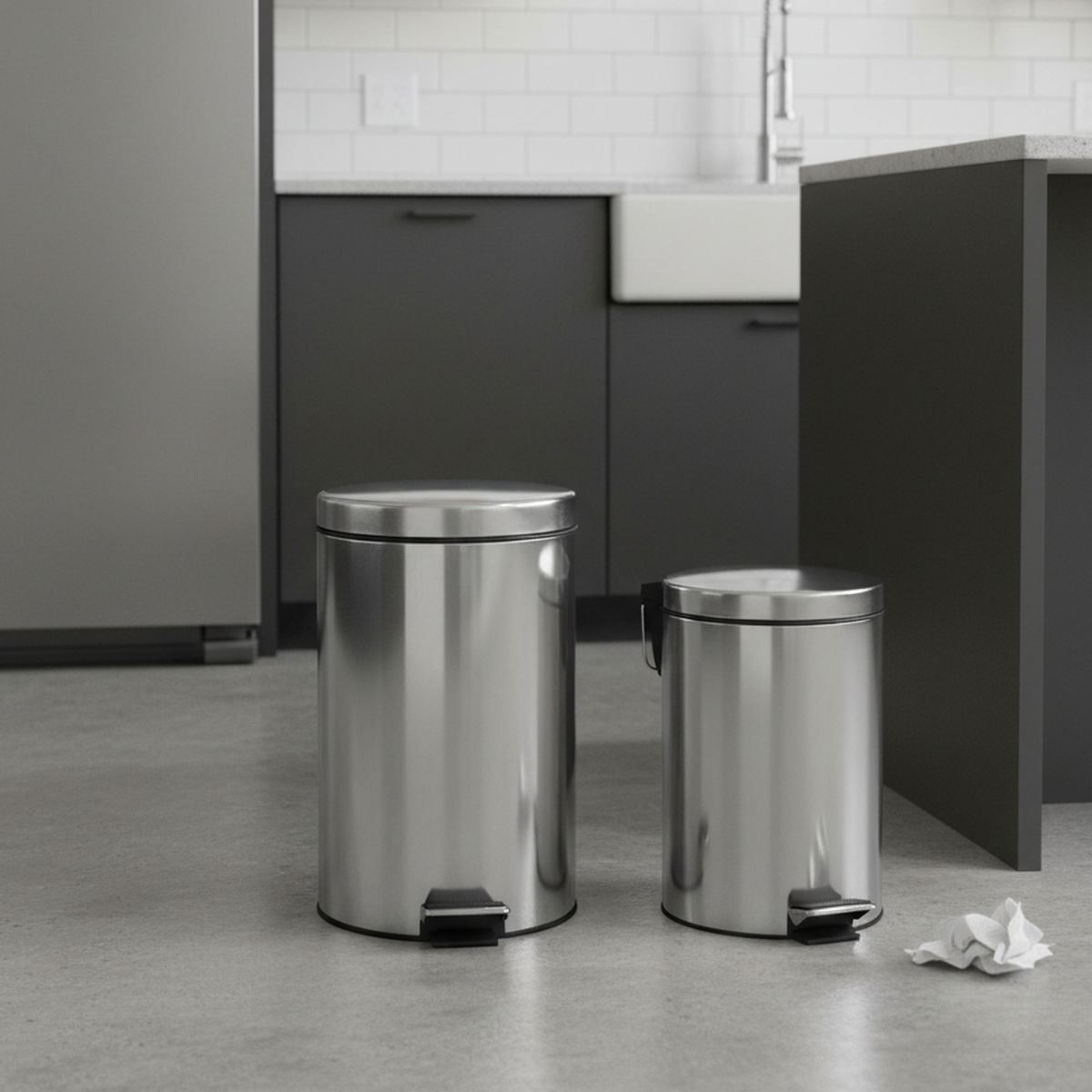 Set Papeleras Redondas de Metal con Pedal 12L y 3L, marca JUST HOME COLLECTION - Foto Principal