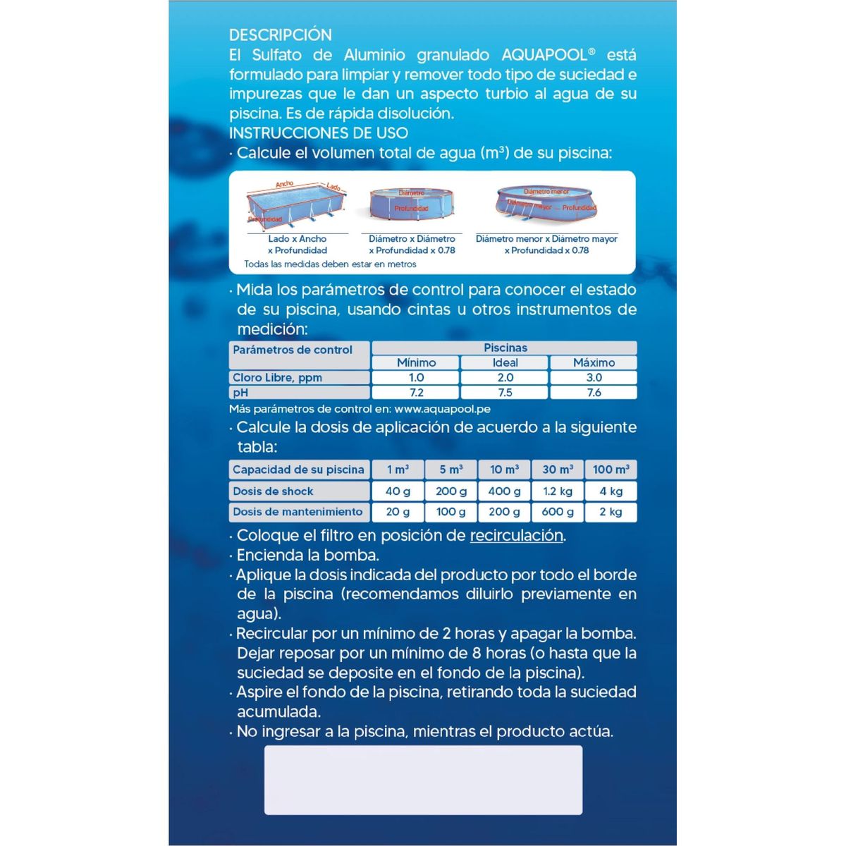 AQUAPOOL - Sulfato de Aluminio Granulado 1 kg
