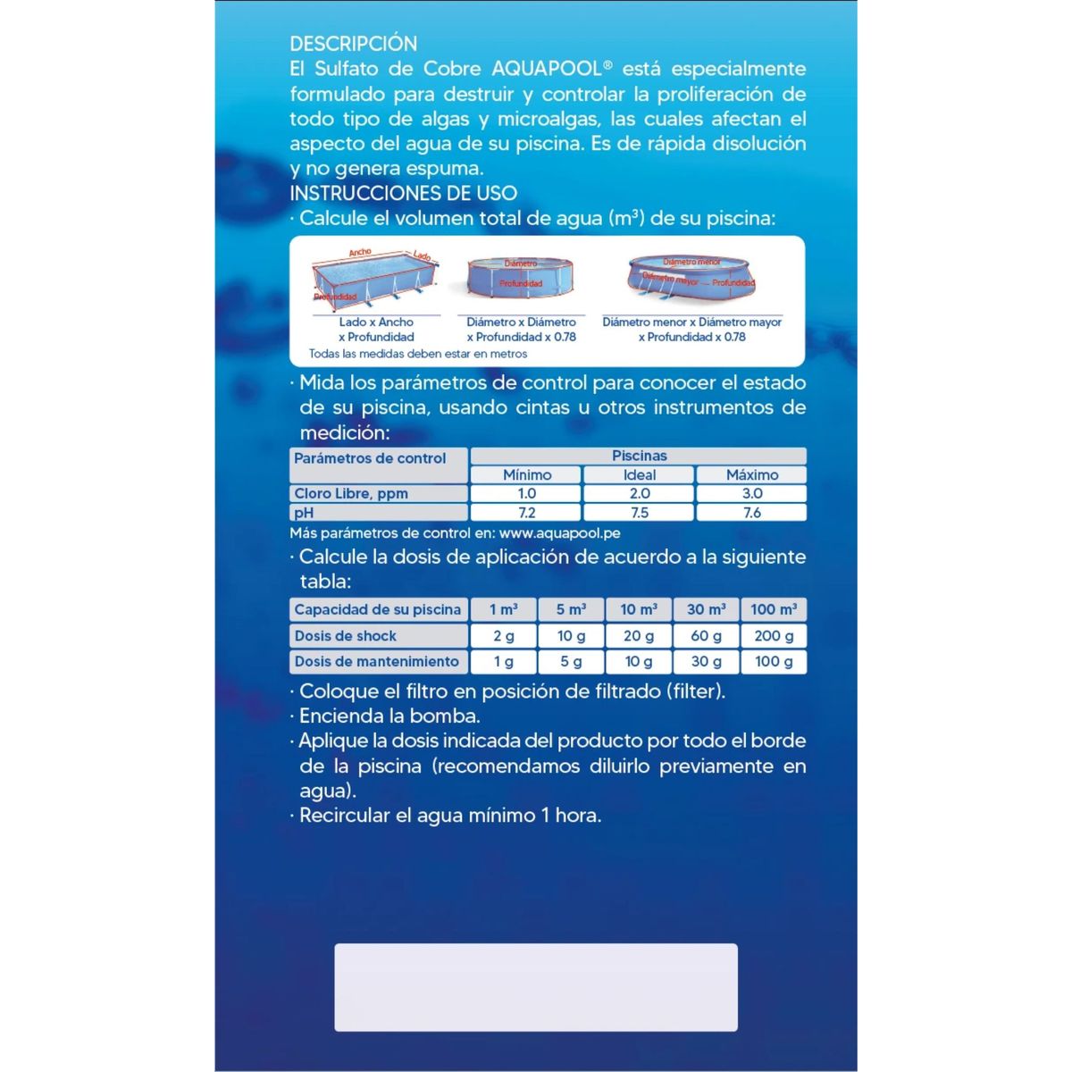 AQUAPOOL - Sulfato de Cobre 1 kg