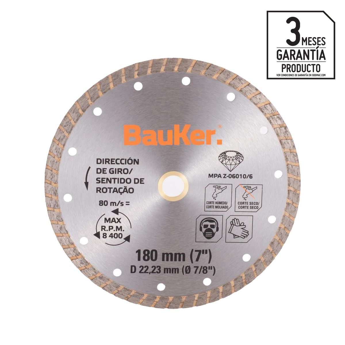 BAUKER - Disco Diamantado Turbo para cerámica 7" Bauker