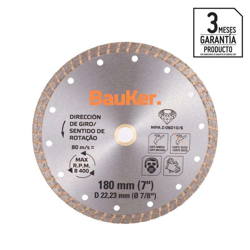 BAUKER - Disco Diamantado Turbo para cerámica 7" Bauker