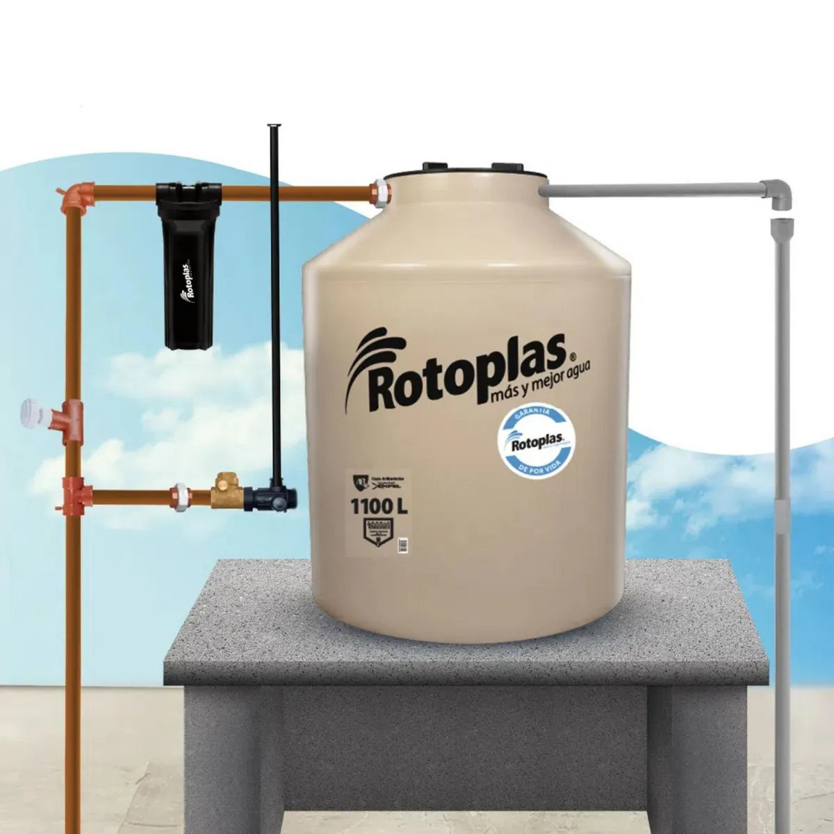 ROTOPLAS - Tanque de Agua Arena Rotoplas 1100 L + Accesorios