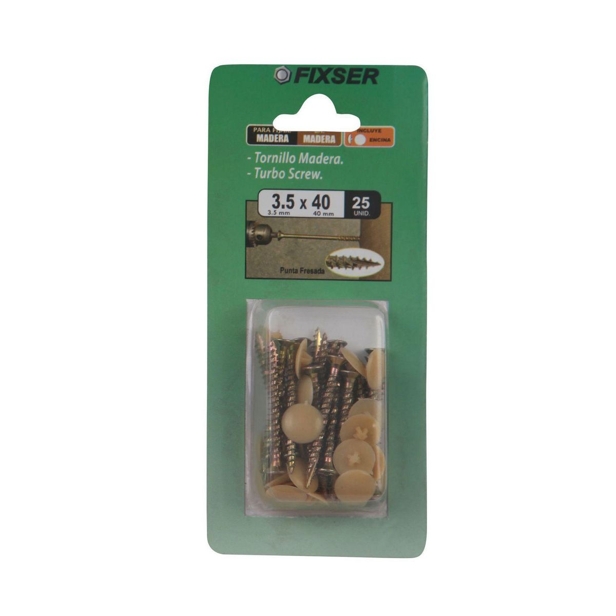 FIXSER - T.Turbo 3.5x40 y Tapa Encina 25und
