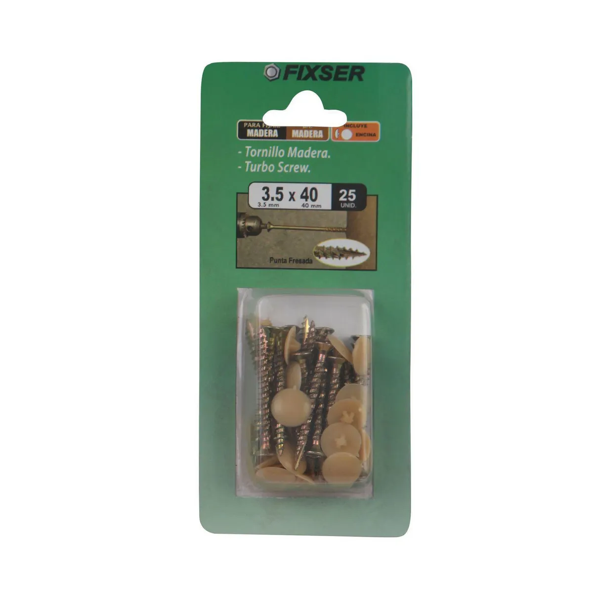 FIXSER - T.Turbo 3.5x40 y Tapa Encina 25und