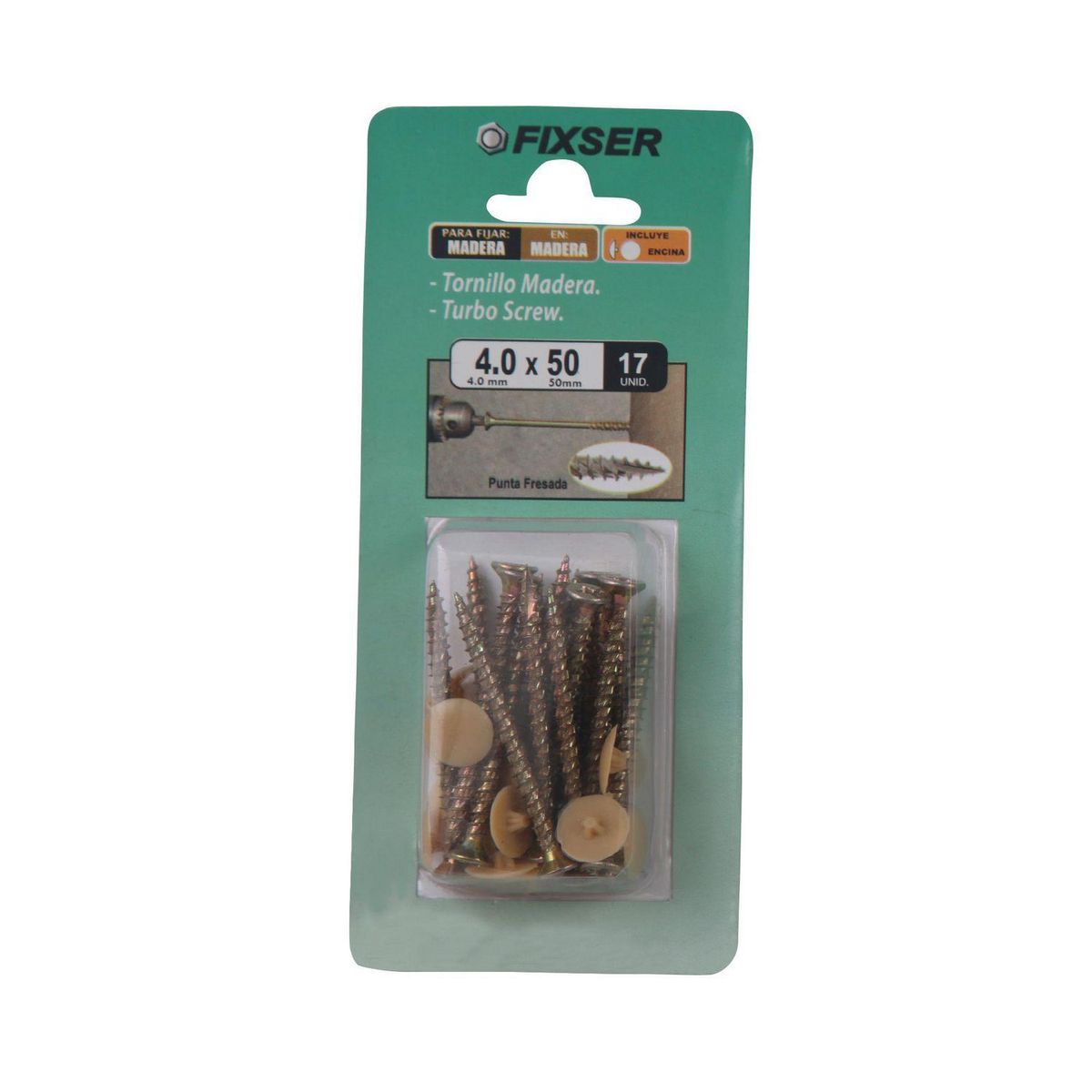 FIXSER - T.Turbo 4.0x50 y Tapa Encina 17und