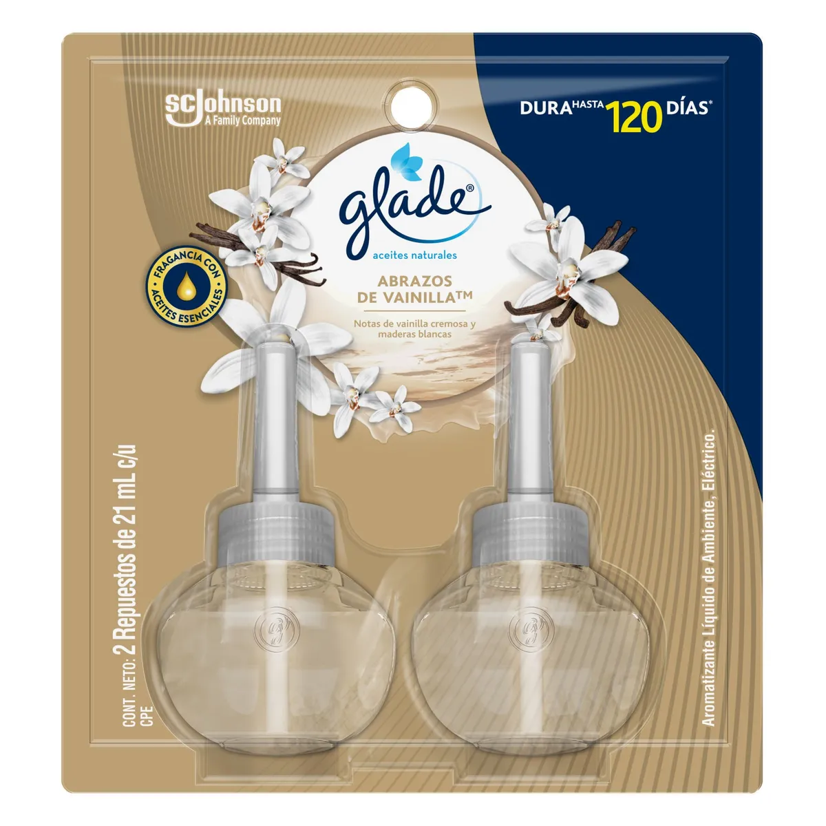GLADE - Repuesto ambientador en aceite Glade Abrazos de Vainilla Pack 2 unidades 21 ml