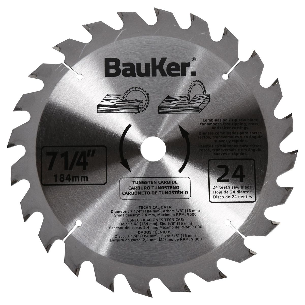 BAUKER - Disco para Madera 7 1/4" 24 Dientes Bauker