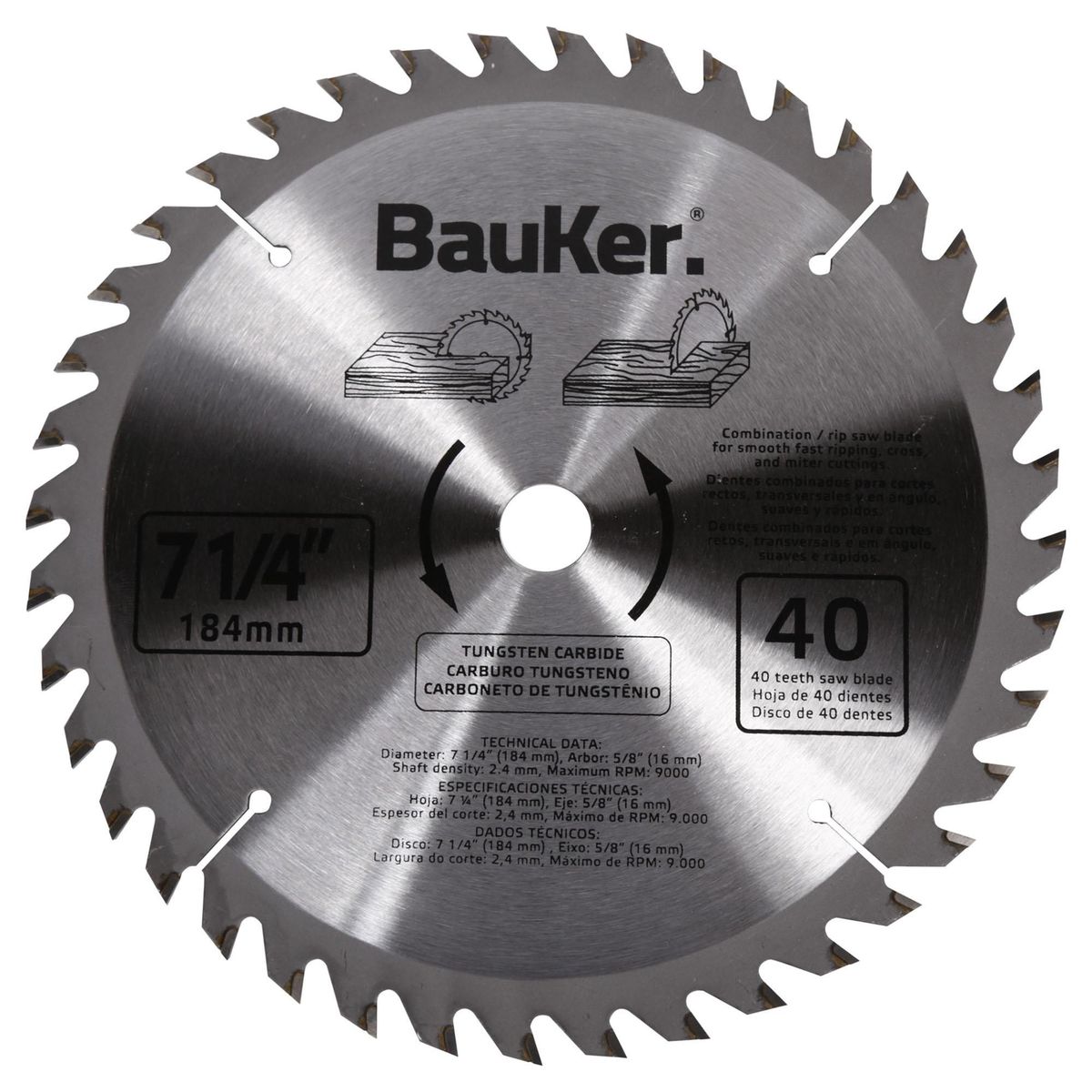 BAUKER - Disco para Madera 7 1/4" 40 Dientes Bauker