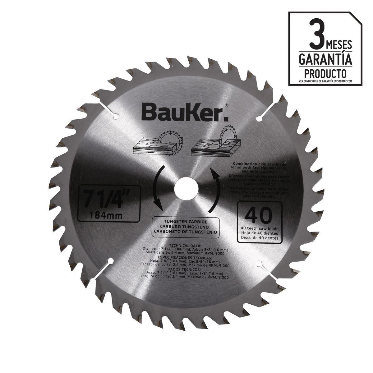 BAUKER - Disco para Madera 7 1/4" 40 Dientes Bauker