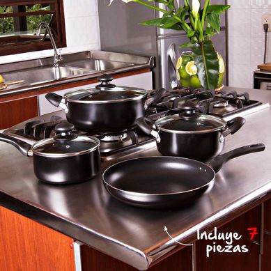 Juego de Ollas de Aluminio 7 Piezas Negro