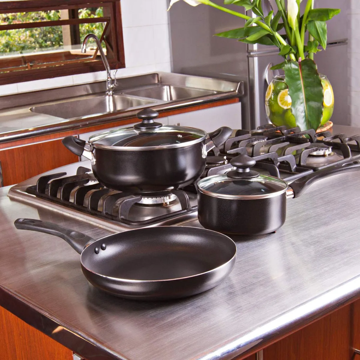 CASA BONITA - Juego De Ollas 5Pzas Antiadherente Negra