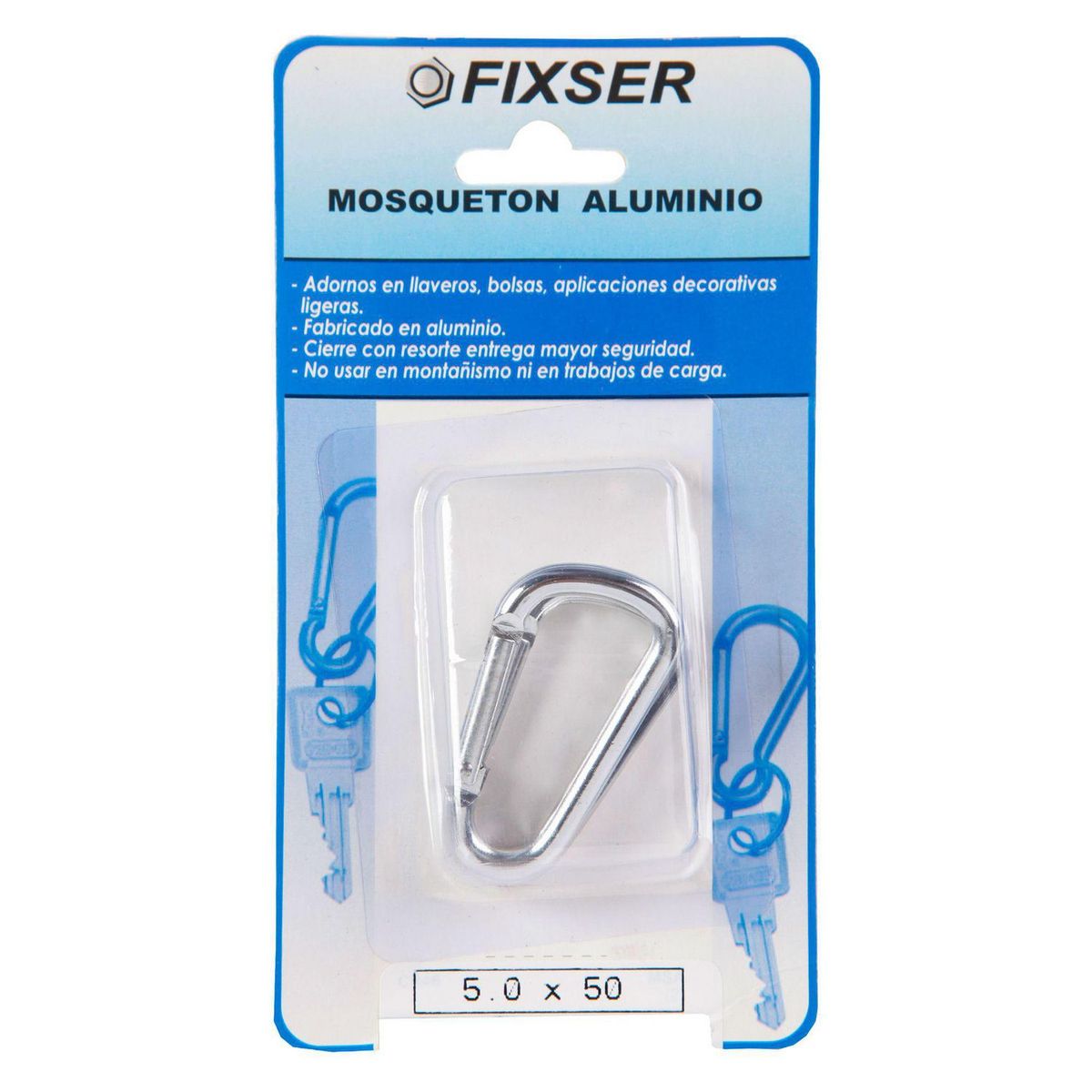 FIXSER - Mosquetón Aluminio 5.0x50 Plateado 2 unid.