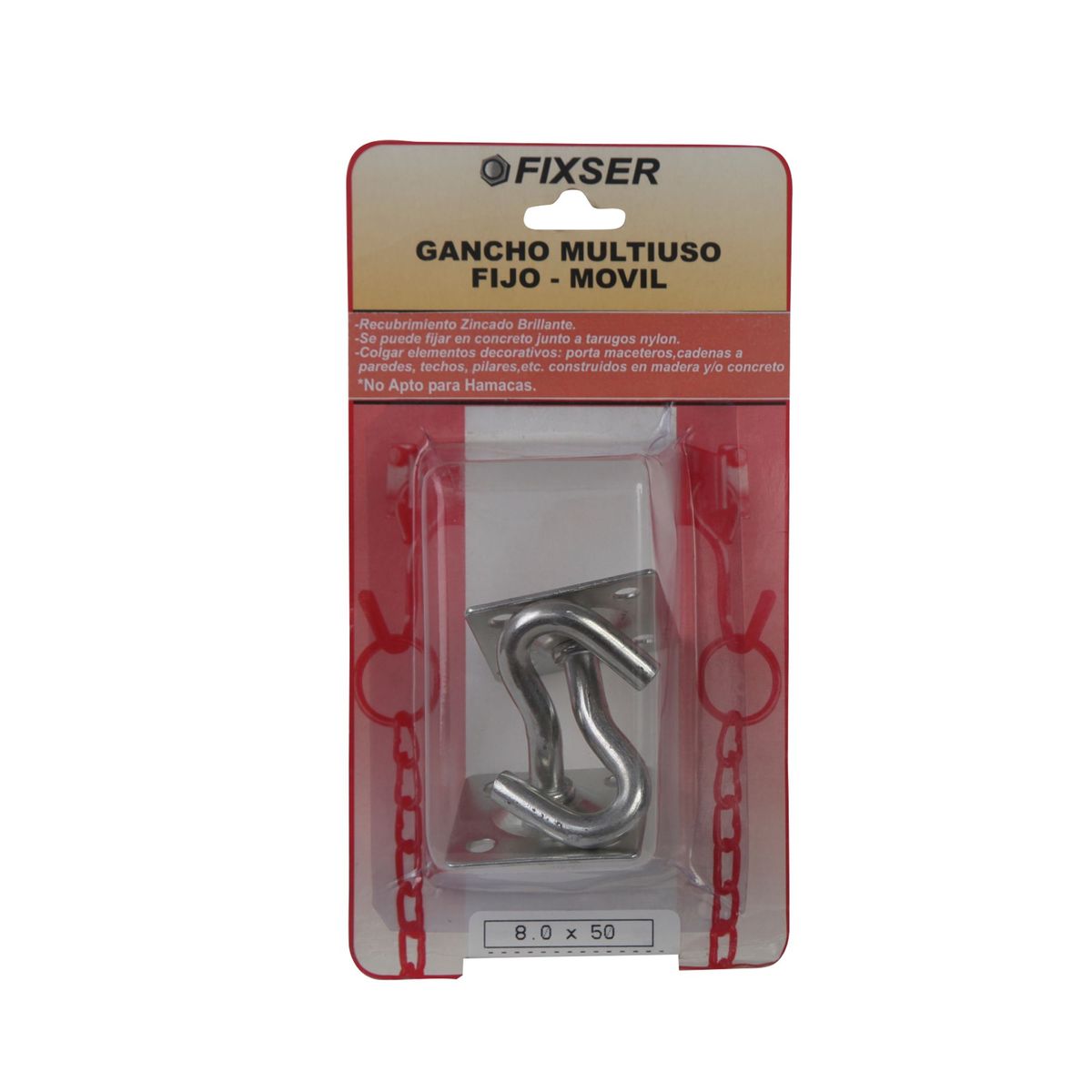 FIXSER - Gancho Multiuso Fijo 8 x 50 2 unid.