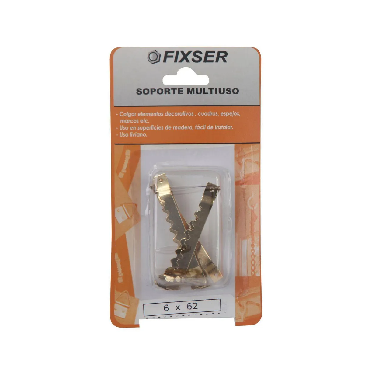 FIXSER - Soporte para Colgar Multiuso 6 x 62 con Clavo x 6 unid.