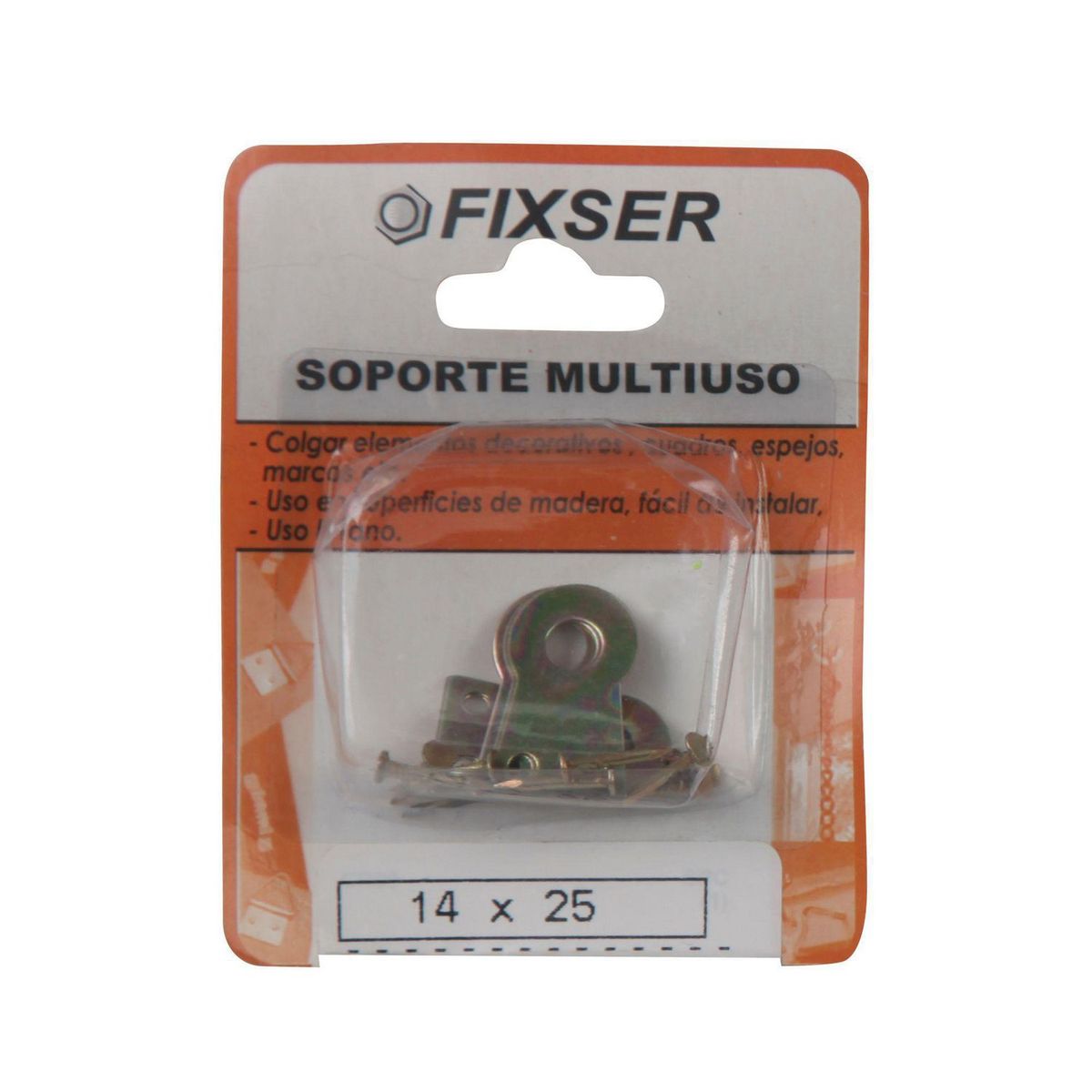 FIXSER - Soporte para Colgar Multiuso 14 x 25 con Clavo x 6 unid.