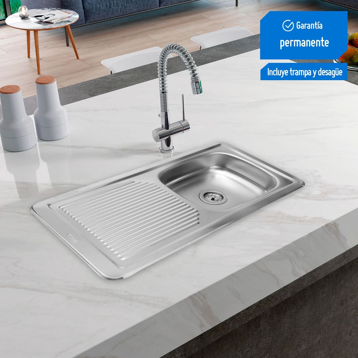 RECORD - Lavadero de Cocina Record Acero Inoxidable 1 Poza Campeón 94x49cm