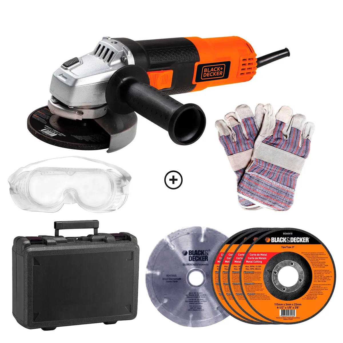 BLACK+DECKER - Amoladora Angular 4-1/2" 820W + 5 discos