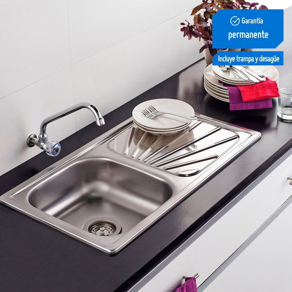 RECORD - Lavadero de Cocina Record Acero Inoxidable 1 Poza Boston 78x43cm