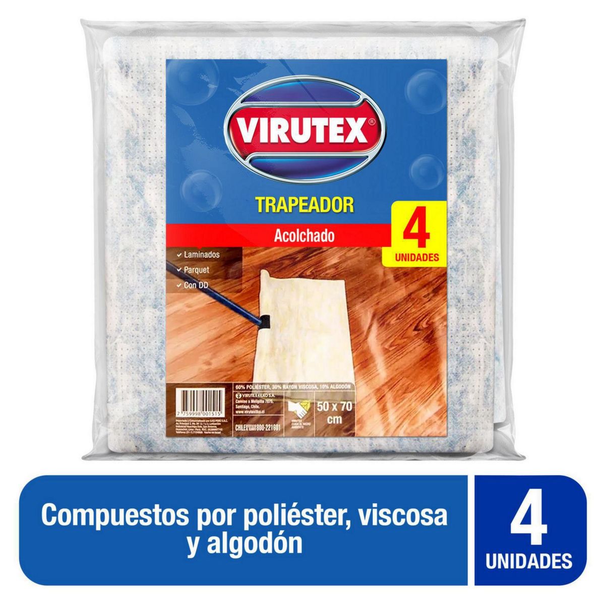VIRUTEX - Trapeadores Acolchados X4 Unidades 50X70 Cm