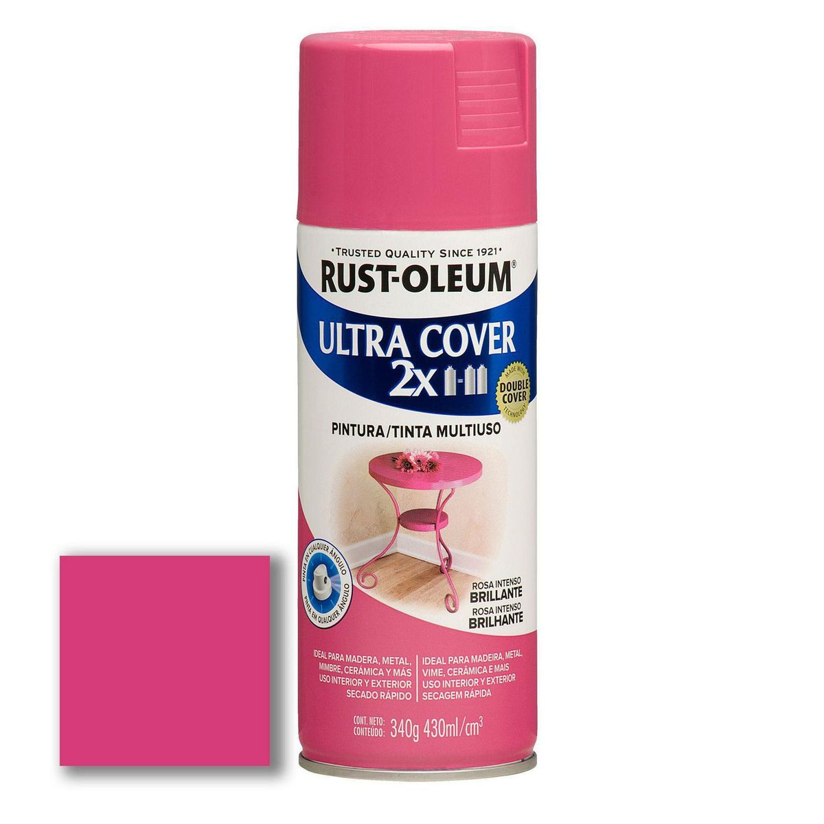 RUST OLEUM - Aerosol Multiusos Ultra Cover 2x Rosa Intenso Brillante 340 Gr