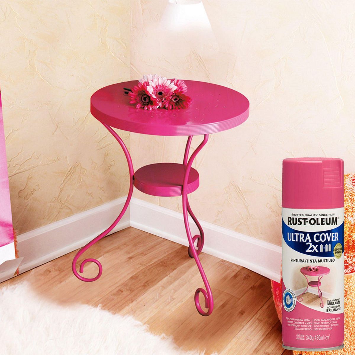 RUST OLEUM - Aerosol Multiusos Ultra Cover 2x Rosa Intenso Brillante 340 Gr