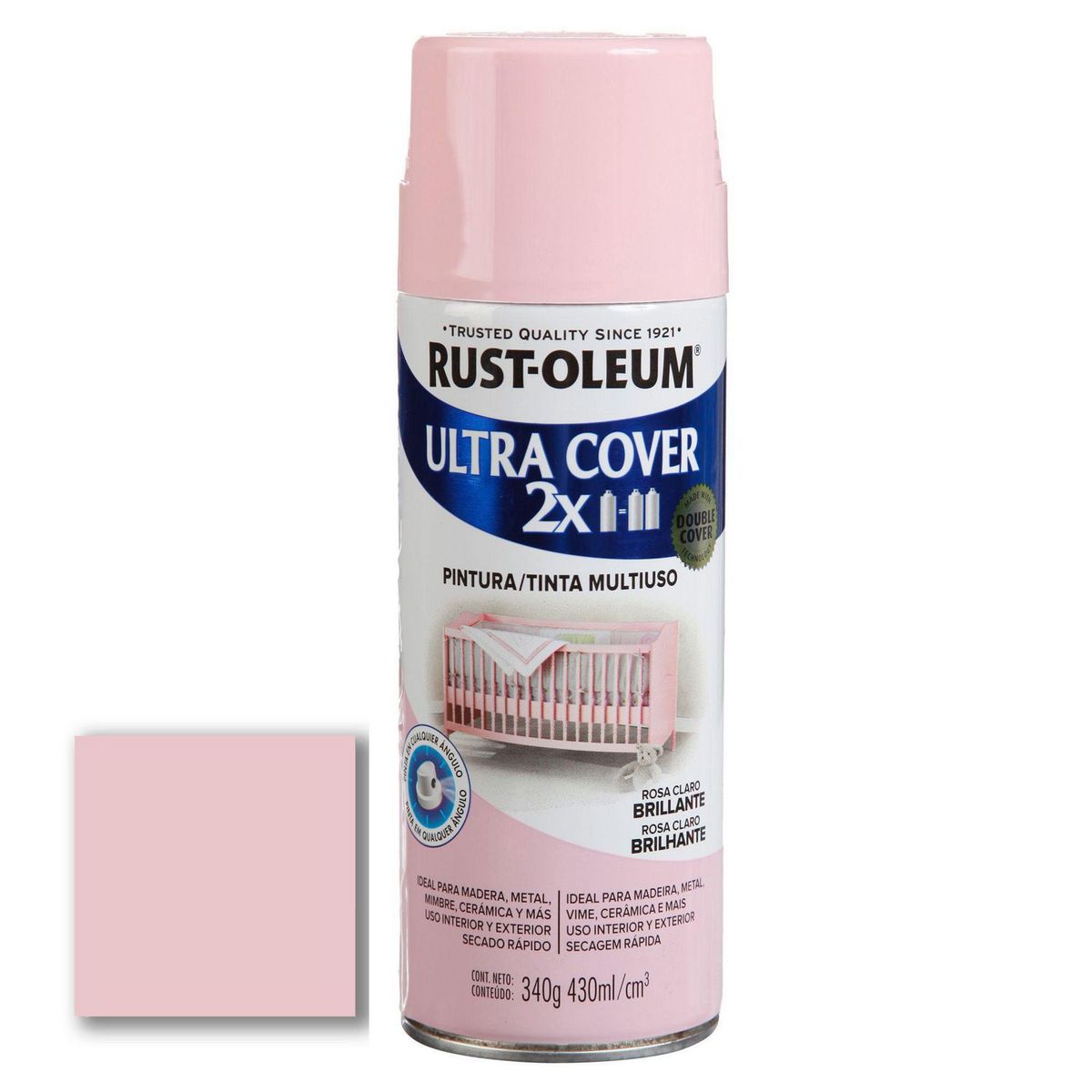 RUST OLEUM - Aerosol Multiusos Ultra Cover 2x Rosa Claro Brillante 340 Gr