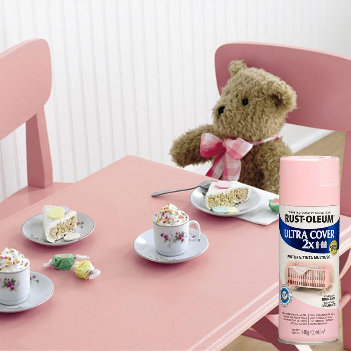 RUST OLEUM - Aerosol Multiusos Ultra Cover 2x Rosa Claro Brillante 340 Gr