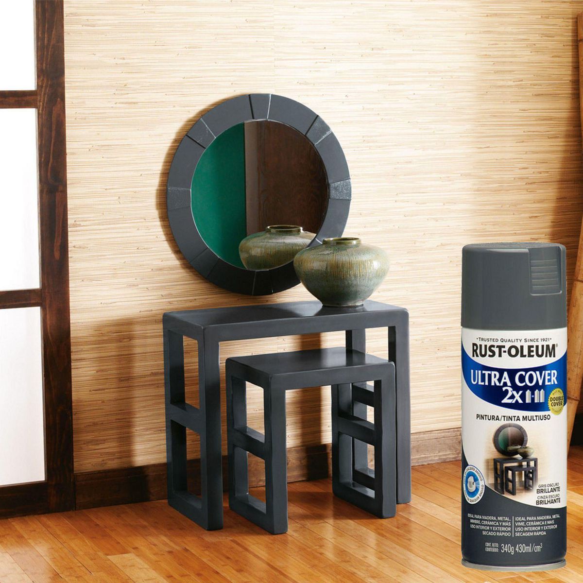 RUST OLEUM - Aerosol Multiusos Ultra Cover 2x Gris Oscuro Brillante 340 Gr