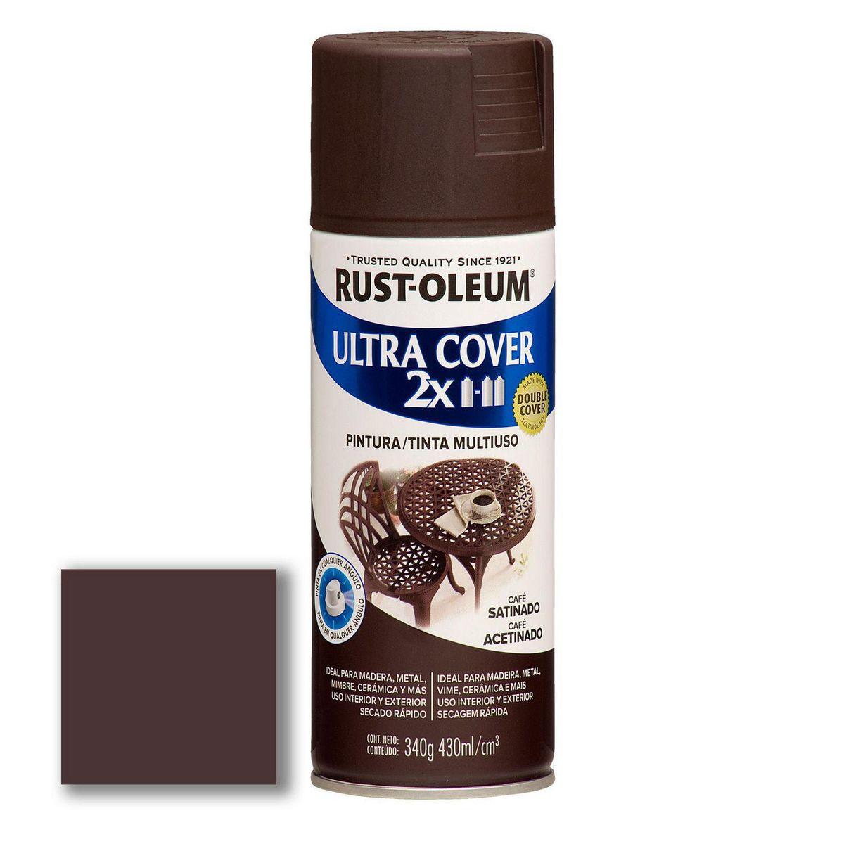 RUST OLEUM - Aerosol Multiusos Ultra Cover 2x Café Satinado 340 Gr