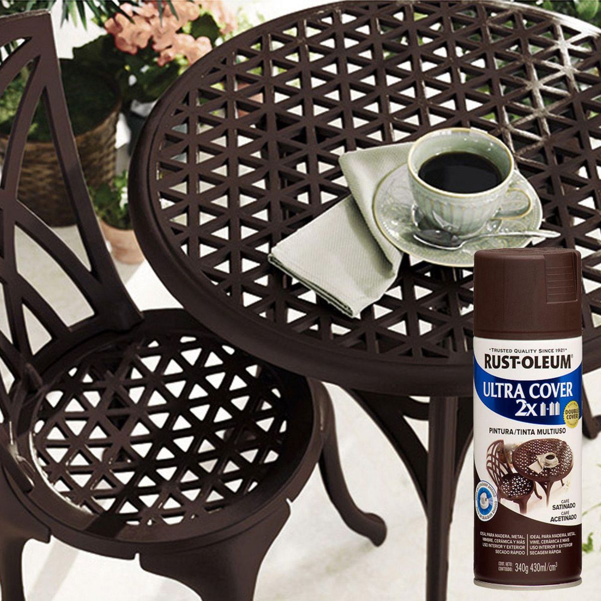 RUST OLEUM - Aerosol Multiusos Ultra Cover 2x Café Satinado 340 Gr