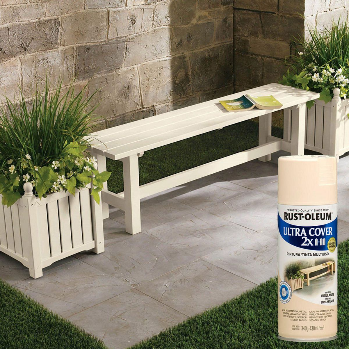 RUST OLEUM - Aerosol Multiusos Ultra Cover 2x Marfil Brillante 340 Gr