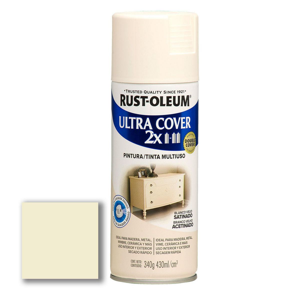 RUST OLEUM - Aerosol Multiusos Ultra Cover 2x Blanco Viejo Satinado 340 Gr