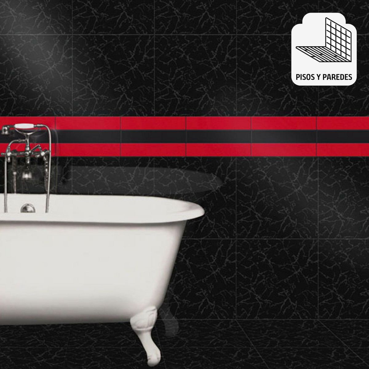 SAN LORENZO - Cerámica Negro 46x46 Marmoladas Brillante 2.08 m2