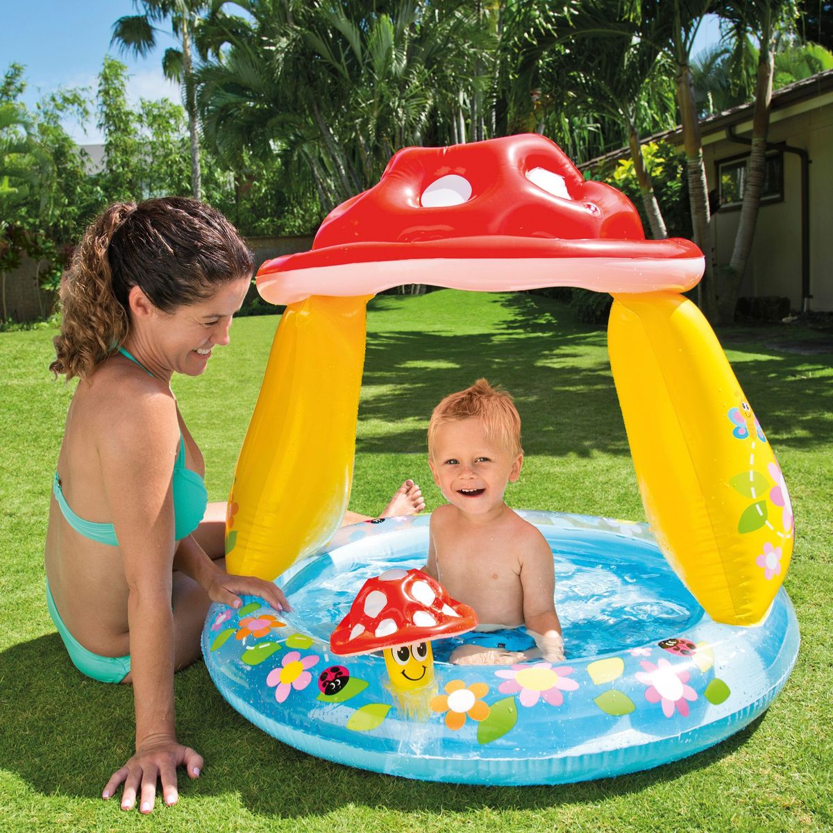 INTEX - Piscina Inflable Bebe 102x102x89 Techo Honguito