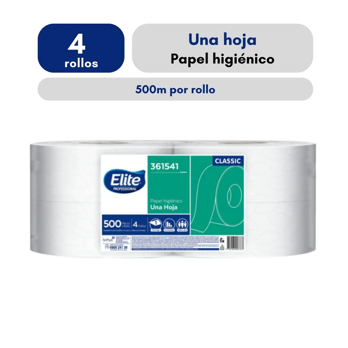 ELITE PROFESSIONAL - Papel Higiénico Jumbo Elite Industrial X4 Rollos 500M