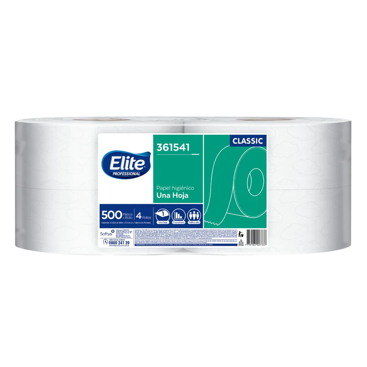 ELITE PROFESSIONAL - Papel Higiénico Jumbo Elite Industrial X4 Rollos 500M