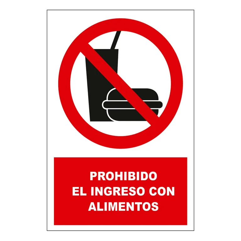 Letreros de prevención de riesgos industriales: Detalle de una señal de prohibición (círculo rojo) en una planta de procesamiento de alimentos en Lima.