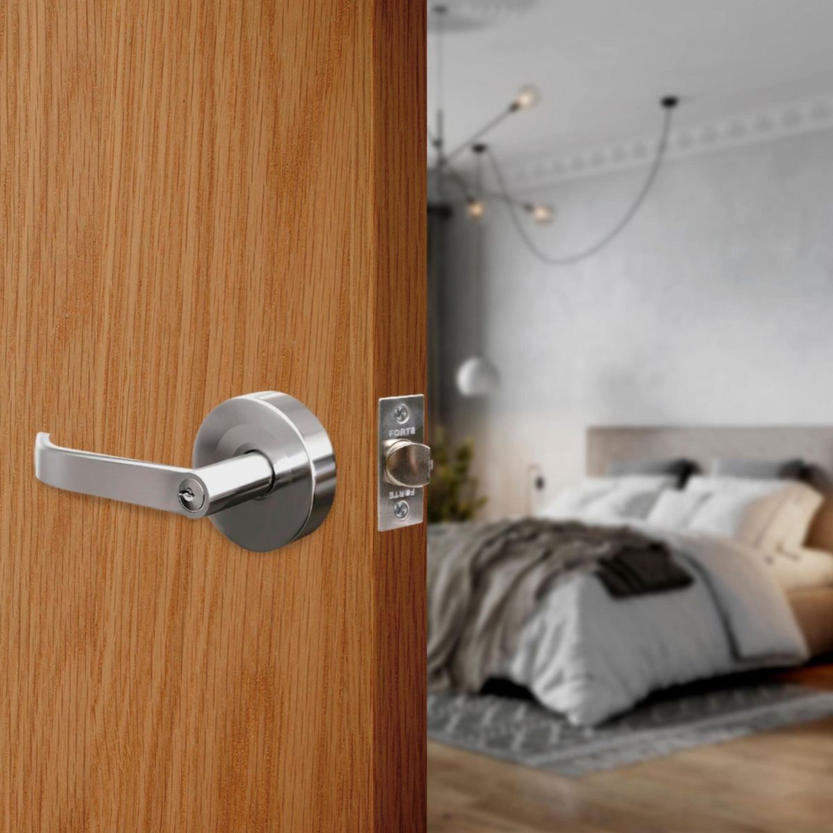 FORTE - Cerradura de Manija Dormitorio Semirecta Acero Inoxidable