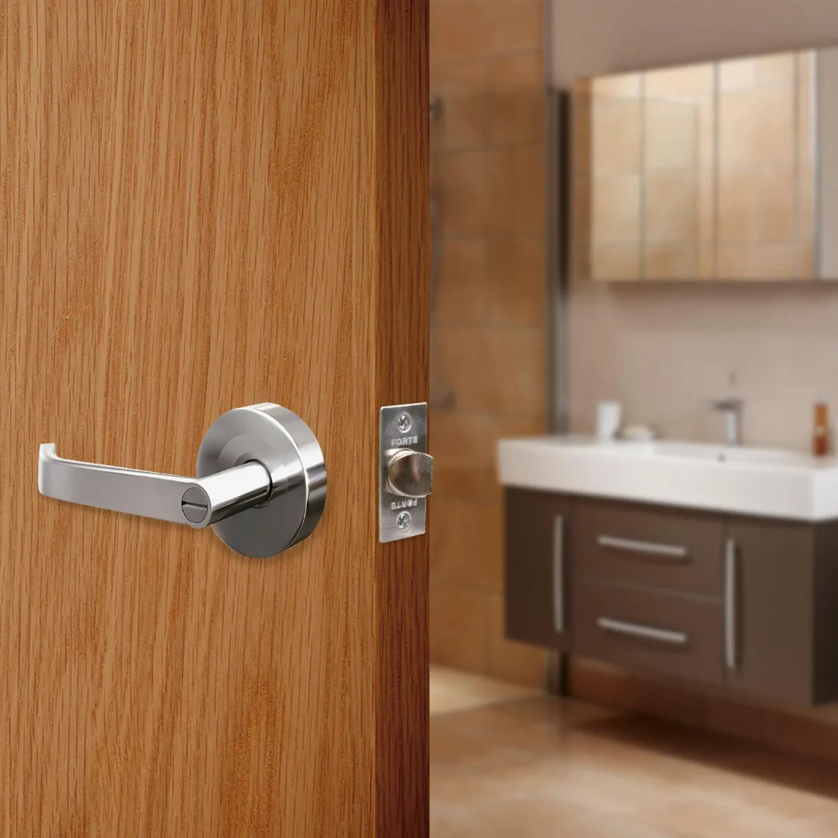 FORTE - Cerradura de Manija Baño Semirecta Acero Inoxidable