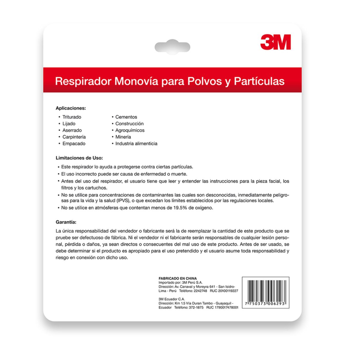 3M - Respirador de una Vía para Polvo y Partículas