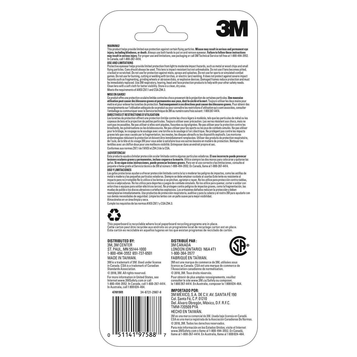 3M - Lentes de Seguridad 3M Luna Oscura Anti-Rayaduras 47011
