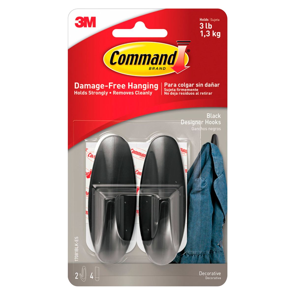 3M - Command Ganchos Medianos Negro 2 ganchos 4 tiras/paquete