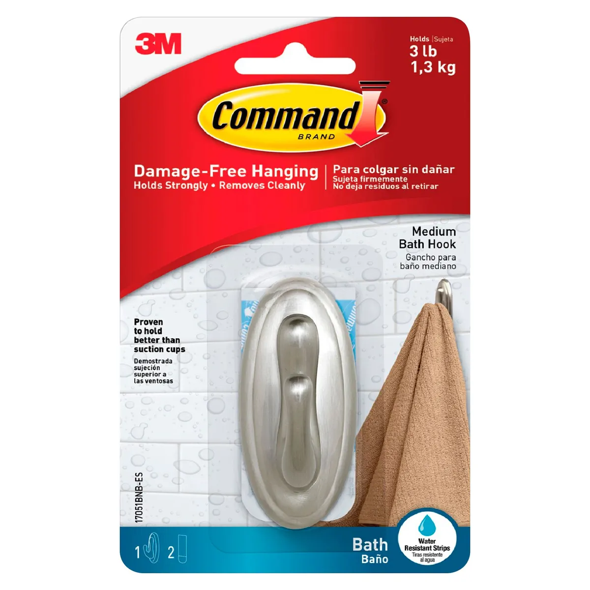 3M - Gancho Command 3M Baño Mediano Níquel Pulido