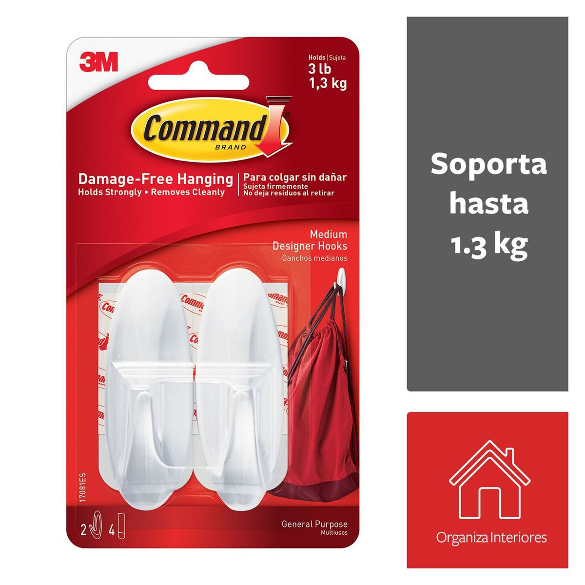 3M - Gancho Command Uso General Mediano Blanco x 2 unid.